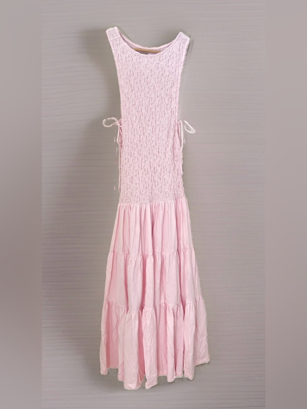 Free People Sterling Smocked Side Tie Light Pink Maxi Dress NWT Size XS